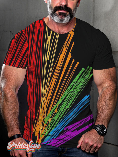 Men’s LGBT Gay Pride Rainbow Ray Art Casual Print T-Shirt Multicolor / S