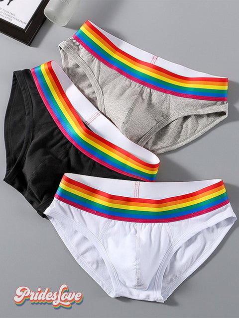 Men’s LGBT Gay Pride Rainbow Stripe Casual Briefs White / L