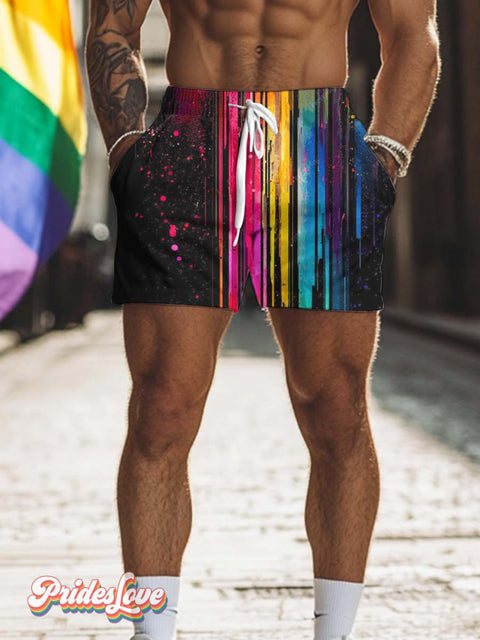 Men’s Lgbt Gay Pride Rainbow Stripe Splatter Beach Shorts Multicolor / S