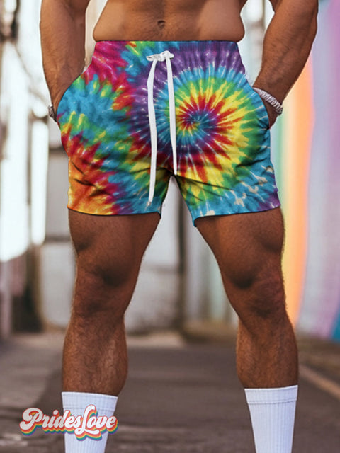Men’s Lgbt Gay Pride Rainbow Tie-Dye Art Print Beach Shorts Multicolor / S