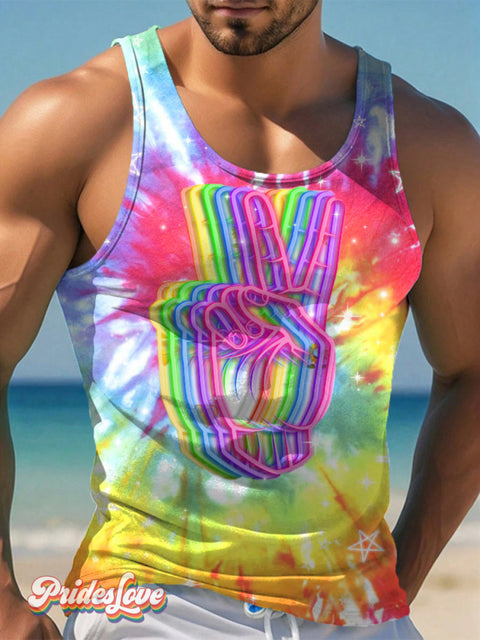 Men’s LGBT Gay Pride Rainbow Tie Dye Art Tank Top Multicolor / S