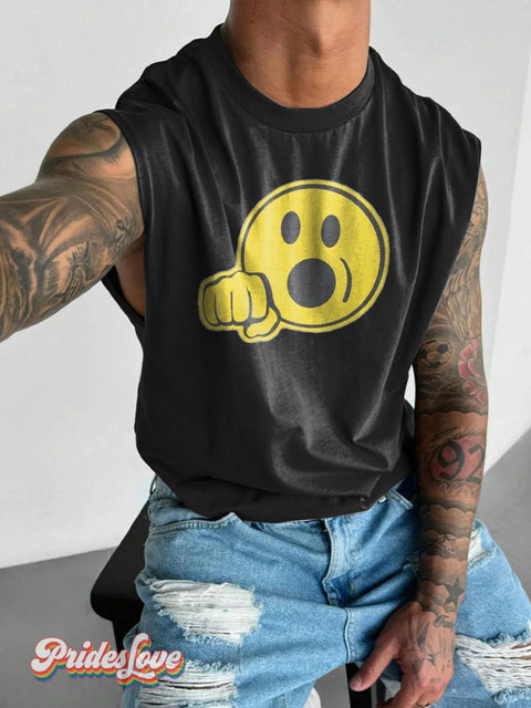 Men’s LGBT Gay Pride Suck It Blowjob Emoji Dick in Mouth Print Wide Shoulder Vest Black / S