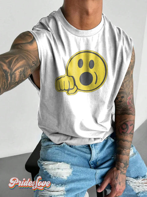 Men’s LGBT Gay Pride Suck It Blowjob Emoji Dick in Mouth Print Wide Shoulder Vest White / S
