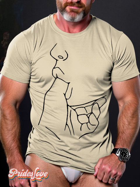 Men’s LGBT Gay Pride Sucking Print T-shirt Beige / S