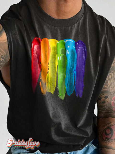 Men’s LGBT Gay Rainbow Gradient Art Wide Shoulder Vest