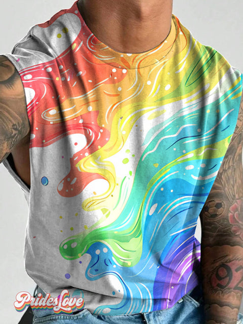 Men’s LGBT Gay Rainbow Gradient Art Wide Shoulder Vest