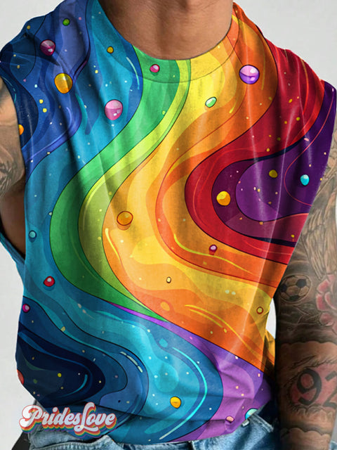 Men’s LGBT Gay Rainbow Gradient Art Wide Shoulder Vest