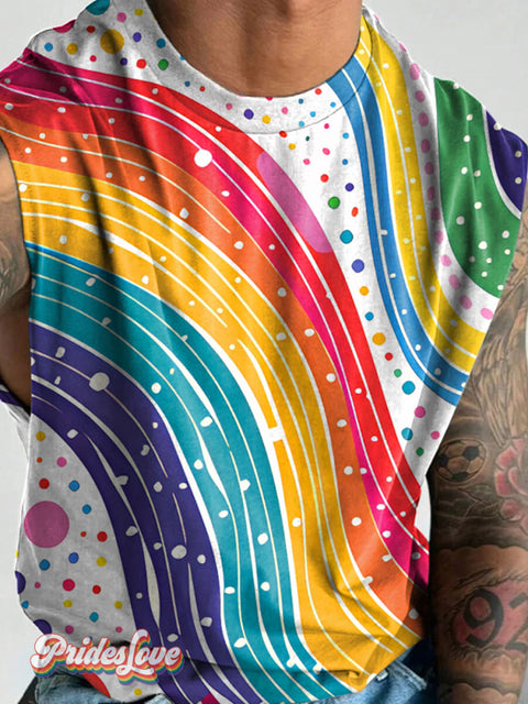 Men’s LGBT Gay Rainbow Gradient Art Wide Shoulder Vest