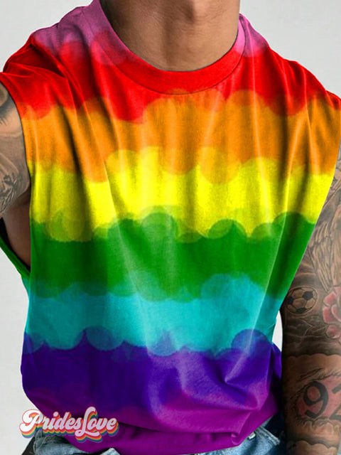 Men’s LGBT Gay Rainbow Gradient Art Wide Shoulder Vest