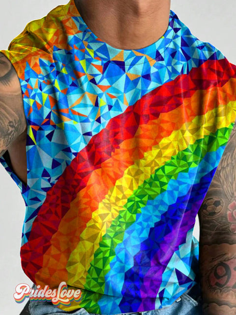 Men’s LGBT Gay Rainbow Gradient Art Wide Shoulder Vest