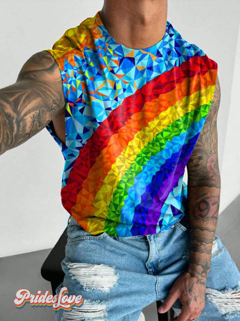 Men’s LGBT Gay Rainbow Gradient Art Wide Shoulder Vest Multicolor / S