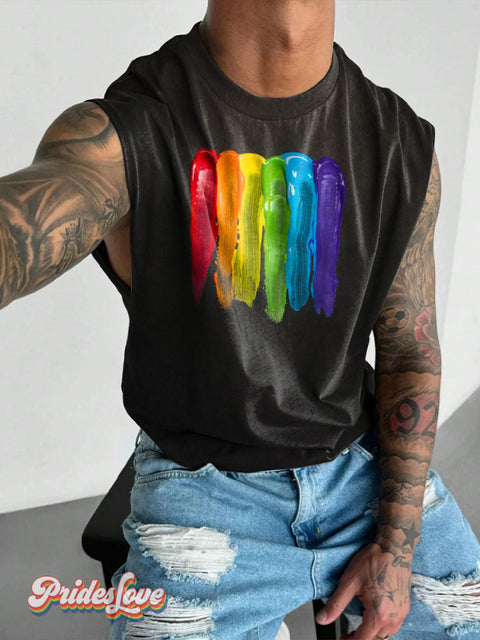 Men’s LGBT Gay Rainbow Gradient Art Wide Shoulder Vest Multicolor / S