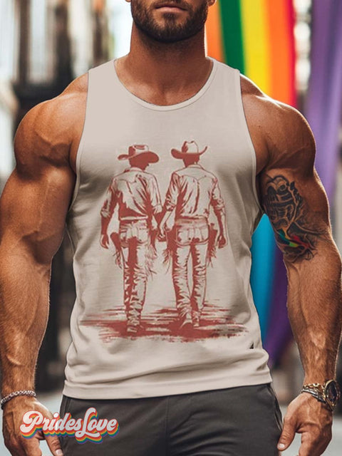 Men’s Lgbt Gay Retro Western Cowboy Love Art Prints Print Tank Top Multicolor / S