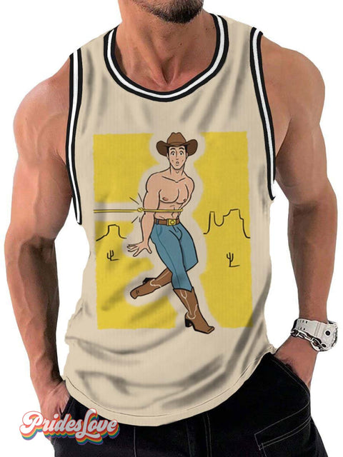 Men’s Lgbt Gay Sexy Cowboy Tank Top Multicolor / S