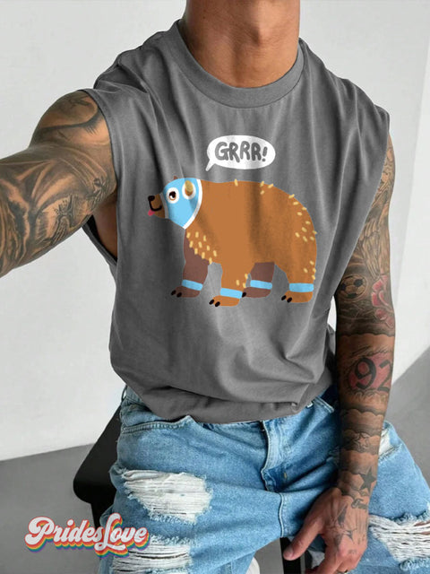 Men’s LGBT GRRR Bear Casual Print Wide Shoulder Vest Grey / S
