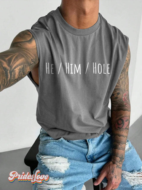 Men’s LGBT He Him Hole Casual Print Wide Shoulder Vest Grey / S