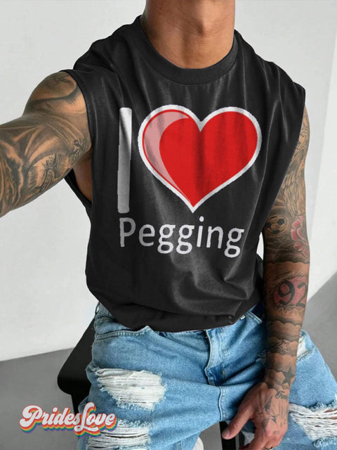 Men’s LGBT I Love Pegging Casual Print Wide Shoulder Vest Black / S