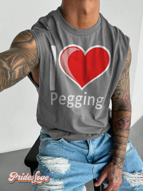Men’s LGBT I Love Pegging Casual Print Wide Shoulder Vest Grey / S