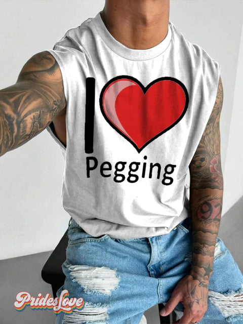 Men’s LGBT I Love Pegging Casual Print Wide Shoulder Vest White / S