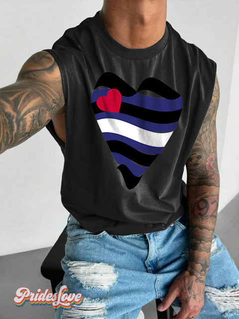 Men’s LGBT Leather Heart Print Wide Shoulder Vest Black / S
