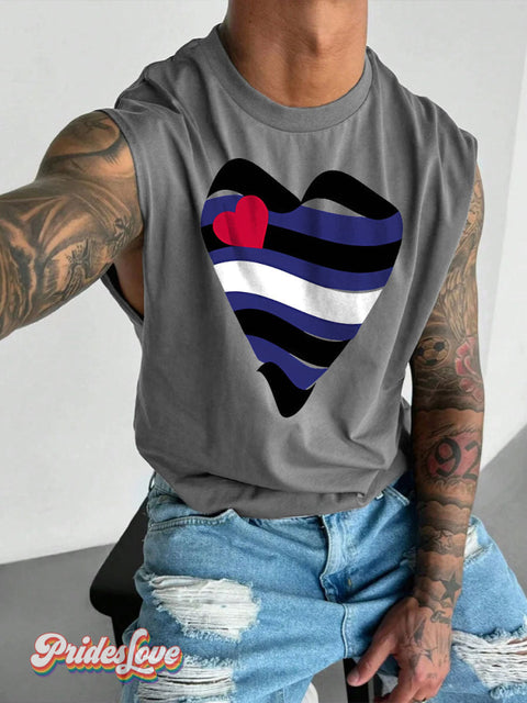Men’s LGBT Leather Heart Print Wide Shoulder Vest Grey / S