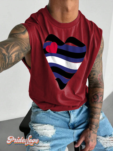 Men’s LGBT Leather Heart Print Wide Shoulder Vest Maroon / S