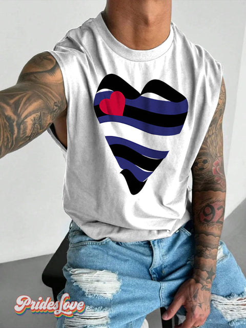 Men’s LGBT Leather Heart Print Wide Shoulder Vest White / S