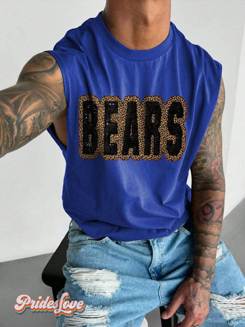 Men’s LGBT Leopard Print Bear Print Wide Shoulder Vest Blue / S