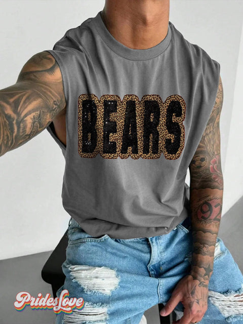 Men’s LGBT Leopard Print Bear Print Wide Shoulder Vest Grey / S