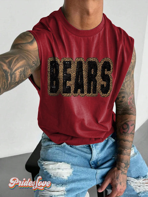 Men’s LGBT Leopard Print Bear Print Wide Shoulder Vest Maroon / S