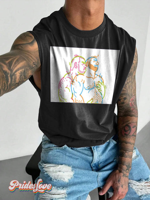 Men’s LGBT Love Me Tender Love Me Sweet Casual Print Wide Shoulder Vest Black / S