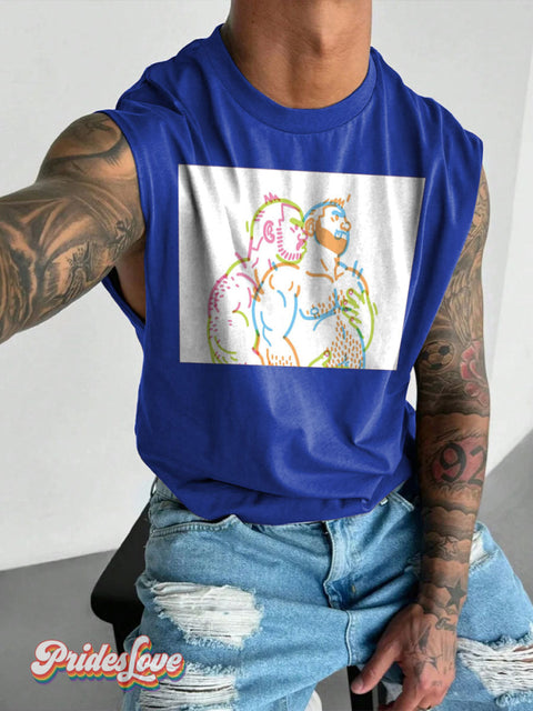 Men’s LGBT Love Me Tender Love Me Sweet Casual Print Wide Shoulder Vest Blue / S