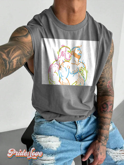 Men’s LGBT Love Me Tender Love Me Sweet Casual Print Wide Shoulder Vest Grey / S