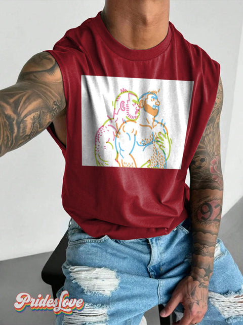 Men’s LGBT Love Me Tender Love Me Sweet Casual Print Wide Shoulder Vest Maroon / S