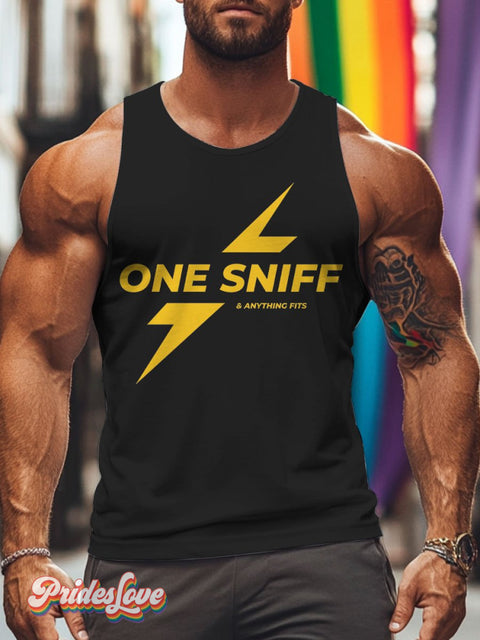 Men’s Lgbt One Sniff & Anything Fits Pride Casual Print Tank Top Black / S