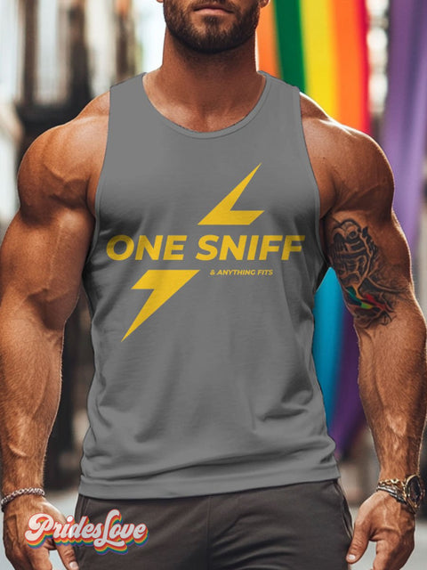 Men’s Lgbt One Sniff & Anything Fits Pride Casual Print Tank Top Grey / S
