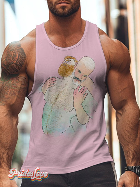 Men’s Lgbt Pink Retro Gay Men Painting Print Tank Top Multicolor / S