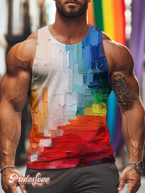 Men’s LGBT Pride Gay Pride Abstract Rainbow Art Print Tank Top Multicolor / S