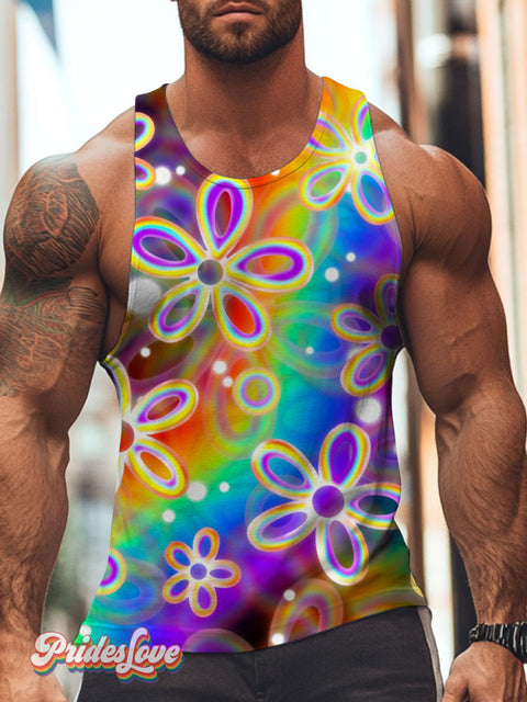 Men’s LGBT Pride Gay Colorful Rainbow Flower Art Print Tank Top