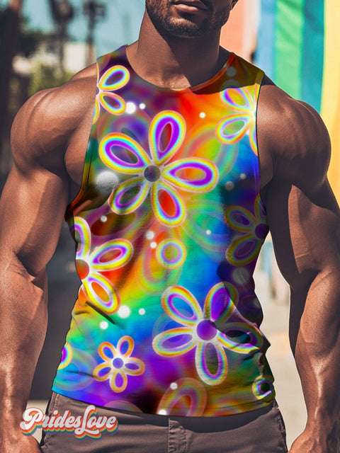 Men’s LGBT Pride Gay Colorful Rainbow Flower Art Print Tank Top