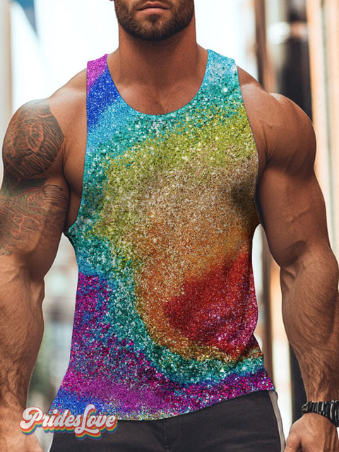 Men’s LGBT Pride Gay Colorful Rainbow Glitter Art Print Tank Top