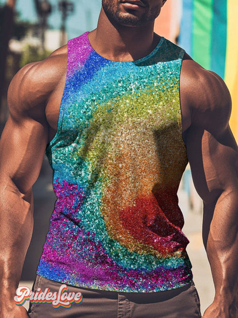 Men’s LGBT Pride Gay Colorful Rainbow Glitter Art Print Tank Top