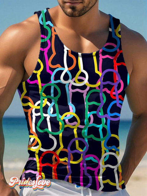 Men’s LGBT Pride Gay Dick Art Print Tank Top Multicolor / S