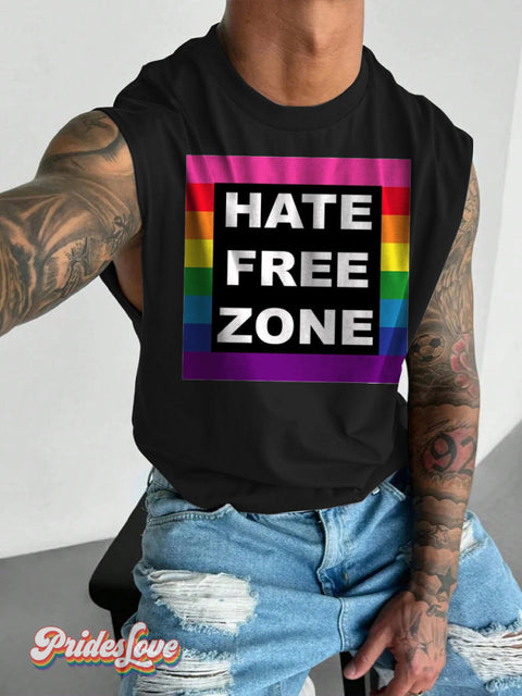 Men’s Lgbt Pride Gay Hate Free Zone Art Print Wide Shoulder Vest Black / S