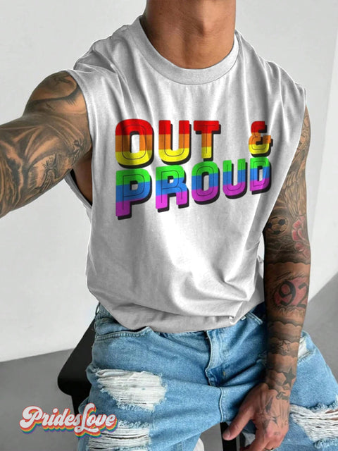 Men’s Lgbt Pride Gay Out Proud Art Print Wide Shoulder Vest White / S