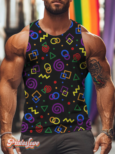 Men’s LGBT Pride Gay Rainbow Color Symbols Art Print Tank Top Multicolor / S