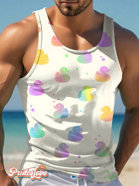 Men’s LGBT Pride Gay Rainbow Duck Art Print Tank Top Multicolor / S