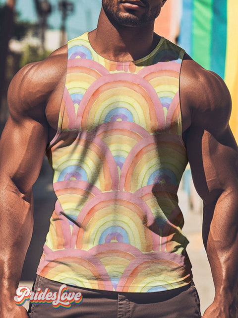 Men’s LGBT Pride Gay Watercolor Rainbow Art Print Tank Top