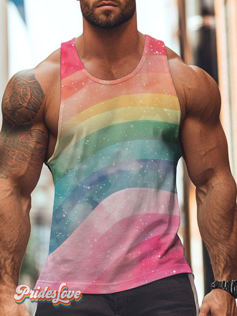 Men’s LGBT Pride Gay Watercolor Rainbow Art Print Tank Top