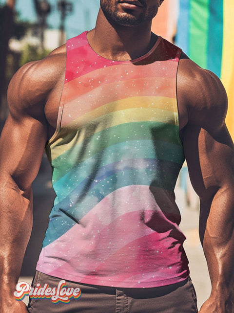 Men’s LGBT Pride Gay Watercolor Rainbow Art Print Tank Top